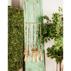 17" x 7" Eclectic Metal Elephant Windchime with Beaded Strands Gold - Olivia & May: Indoor Musical Decor