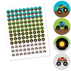 Big Dot of Happiness Smash and Crash - Monster Truck - Boy Birthday Party Round Candy Sticker Favors - Labels Fits Chocolate Candy (1 sheet of 108)