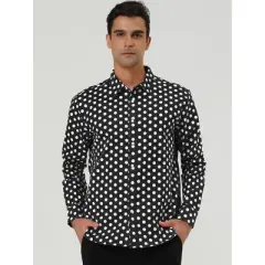 Lars Amadeus Men's Shirts Polka Dots Long Sleeve Slim Fit Printed Dress Button Down Shirt