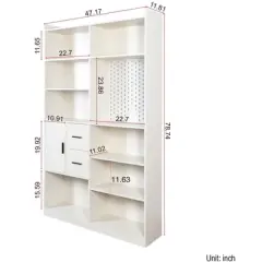 Kumasinova Modern Kitchen Pantry Cabinet with 9 Shelves,Freestanding Storage Cabinet with Drawers,Kitchen Storage with Pegboard for Dining,White