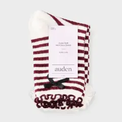 Women's Striped Waffle Knit 2pk Crew Socks with Bow Applique - Auden&trade; Berry/Ivory/Black 4-10