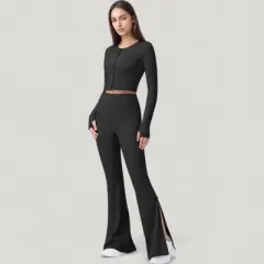 Anna-Kaci Active Women's Long Sleeve Cropped Button Front Top with Fitted Stretch Design