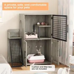 ODK Modern Cat Litter Box Enclosure with Platform, Double Layer Hidden Litter Box, Indoor Washroom, Villa Cat House with Ladder
