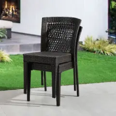 ORRD 2-Piece Stackable Outdoor Dining Chairs: UV-Resistant Rattan, Steel Frame (400lbs Capacity)