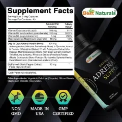 Best Naturals Day-to-Day Adrenal Support Supplements - 90 Veg Capsules - Made with Ashwagandha, L-Tyrosine, Magnesium, Rhodiola and More.