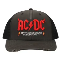 ACDC Let There Be Rock World Tour '77 Men's Black Denim Foam Trucker Hat