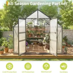 GustoWave 8x16 ft Outdoor Polycarbonate Walk-In Greenhouse Perfect for Backyard or Garden Use.