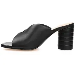 Journee Signature Womens Genuine Leather Karah Slip On Block Heel Open Square Toe Sandals