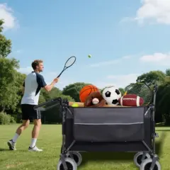 NAYSAYE Wagon Multi Functional Folding Cart with Rotating Handle and All Terrain Wheels for Outdoors, Black and Gray, 45.67"*25.2"*47.24"