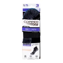 Copper Fit Men's Ankle Socks L/XL 3pk - Black