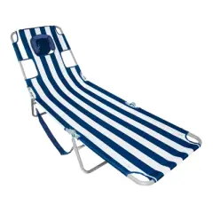 Ostrich Chaise Beach Chair and Backpack Chaise Poolside Lounge Chair with 4 Adjustable Chair Positions and Carrying Straps, Navy Stripes