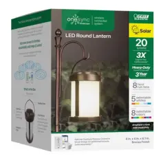 Feit Smart Home 4 in. Solar Power Metal Round Hanging Lantern Bronze