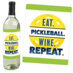 Big Dot of Happiness Let&rsquo;s Rally - Pickleball - Birthday or Retirement Party Decorations for Women and Men - Wine Bottle Label Stickers - Set of 4