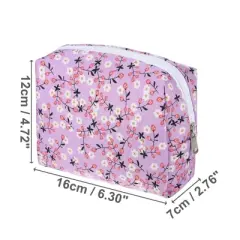 Unique Bargains Portable Flower Cosmetic Bag Purple 1 Pc