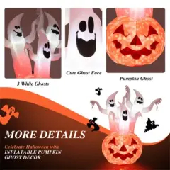 Syemin Inflatable Holiday Decorations Halloween Inflatable Ghost Pumpkin Decoration Rotating Flame Halloween Inflatable Decor, Orange, 54"*36"*72"