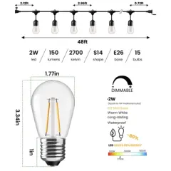 Itopfox Outdoor String Lights with 32 Antique LED Bulbs, IP65 Waterproof Hanging Cafe Market Lighting, Dimmable Warm White 2700K