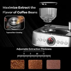 Semi-Automatic Espresso Coffee Machine, 20 Bar Professional Coffee Maker with Grinder and Milk Frother Steam Wand, 2.8L Water Tank