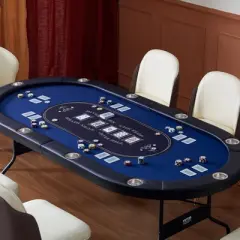 VEVOR 10 Player Foldable Poker Table with Padded Rails and Stainless Steel Cup Holders,84" Oval Casino Leisure Table