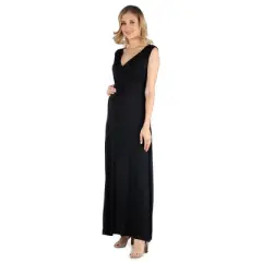 24seven Comfort Apparel V Neck Sleeveless Maternity Maxi Dress with Belt