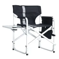 DSVIMOY Folding Chair, Padded Folding Outdoor Chair with Storage Pockets, Directors Chair for Camping, Black, 24.2"*18.9"*31.5"