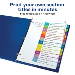 Avery Jan-Dec Dividers for 3 Ring Binders, 12 Tabs per Set, Customizable Table of Contents, Multicolor Arched Tabs (11847)