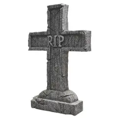 Seasonal Visions Tombstone RIP Cross Halloween Decoration - 25 in x 16 in - Gray