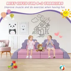 TopComfy Baby and Toddler Learning Toy 10PCS Kids Couch Play Set for Climbing and Crawling Fun, Pink, 57"*24"*16"