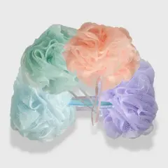Spa Essentials 4 Pack Bath Loofahs - Shower Poufs with Reusable Travel Bag