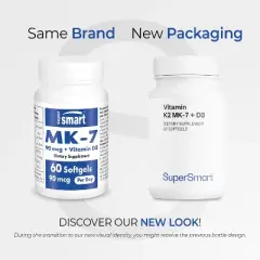 SuperSmart Vitamin K2 MK7 + Vitamin D3 90mcg per Day - Menaquinone Supplement - Vitamin D & K Complex | Non-GMO & Gluten Free - 60 Softgels