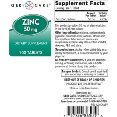 Gericare Zinc Sulfate 50mg Tablet, 100 Ct