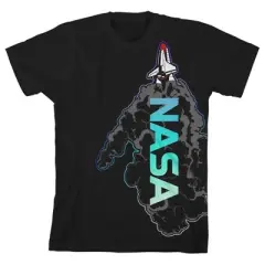 NASA Rocket Smoke Black Graphic Tee Toddler Boy to Youth Boy