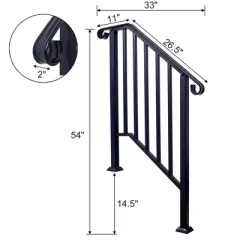 Outdoor Step Handrail, Outdoor Stair Handrail for Multiple Steps, Black Transitional Handrail for Concrete Steps or Wooden Stairs