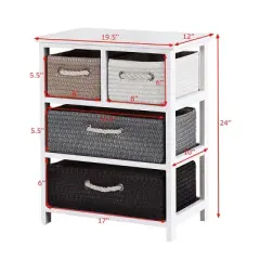 Costway Storage Drawer Unit 4 Woven Basket Cabinet Chest Bedside Table Nightstand