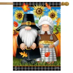 Thanksgiving Gnomes House Flag Sunflowers Humor 28" x 40" Briarwood Lane