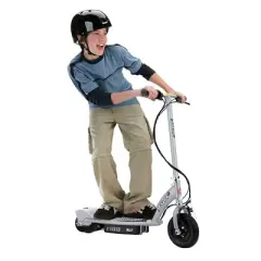 Razor E100 Kids Ride On 24V Motorized Powered Electric Scooter Toy, Speeds up to 10 MPH with Brakes and 8-Inch Pneumatic Tires, Ages 8 and Up, Silver