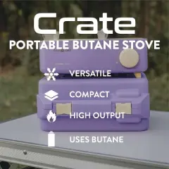GasOne Butane Fuel Camp Stove - Crate Series - Mini Stove for Camping, Hiking &ndash; Portable Gas Stove with Spiral Flame, Violet