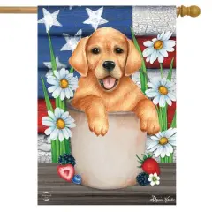 American Lab Patriotic House Flag Dog Puppy USA 28" x 40" Briarwood Lane