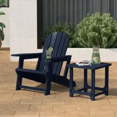 WestinTrends Azura 2-Piece HDPE Plastic Adirondack Patio Chair With 18" Side Table Set, Navy Blue