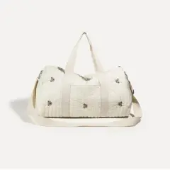 White new embroidered travel bag large capacity luggage bag light storage handbag crossbody Boston bag