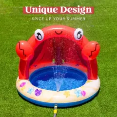 Joyfy Inflatable Sprinkler, Kiddie Swimming Pool, Crab Inflatable Splash Pool with Canopy and Sprinkler, Toddler Outdoor Summer Water Pool Toys