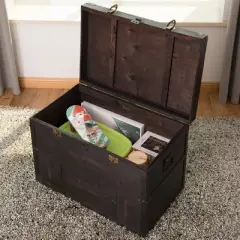 Vintiquewise Antique Style Large Dark Wooden Storage Trunk with Lockable Latch