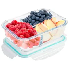 Lexi Home 3-Compartment 35 oz. Glass Meal Prep Container with Utensils