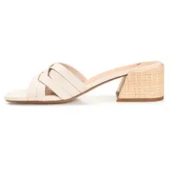 Journee Collection Womens Moree Open Square Toe Block Heel Sandals Ivory 6