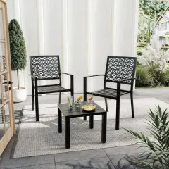 3-Piece Bistro Set, Outdoor Bistro Set, Stackable Metal Square Table and Chairs, Small Conversation Set Patio Furniture for Backyard, Deck