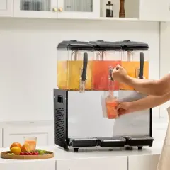VEVOR Commercial Beverage Dispenser, 3 Tanks 12 L / 12.7 QT Per Tank Juice Dispenser, 370W Stainless Steel Ice Tea Drink Machine