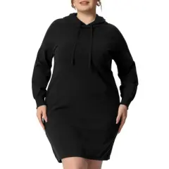 Agnes Orinda Women's Plus Size Fall Rib Knit Pullover Sweater Fashion  Long Sleeve Hooded Bodycon Dress