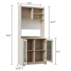 71" Kitchen Pantry Cabinet, Tall Sideboard Buffet Cabinet with Microwave Stand, Pegboard and Hutch, Pantry Storage Organizers Coffee Bar