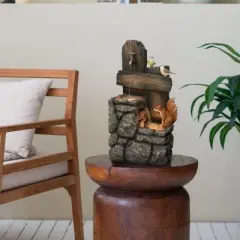 NAYSAYE Fountain Two Tier Woodland Animal Water Feature for Garden Patio and Porch, Multicolor, 15"*14.1"*26.4"