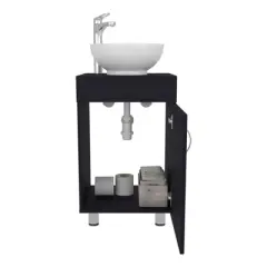 SEVOBAL Bathroom Vanities 18 Inch Free Standing Vanities with Vessel Sink and One Door for Bathroom Storage, Black, 28.35"*22.44"*11.42"