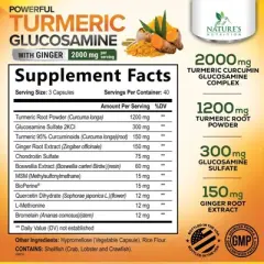 Turmeric Curcumin Supplement 2000mg Glucosamine Chondroitin, Ginger, 95% Curcuminoids, BioPerine Black Pepper - 120 Capsules By Nature's Nutrition
